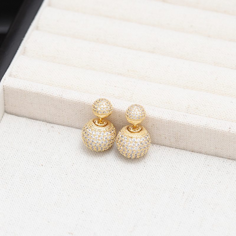 New Light High end Round Ball with Micro inlaid Zirconia Zircon Stones, Wearing Earstuds in Front and Back, Women's Style Earrings
