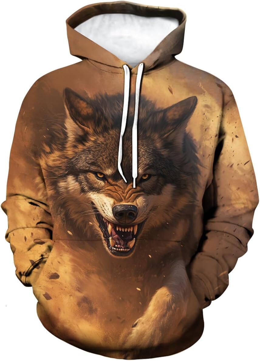 Hoodie for Mens Womens Mens Novelty Wolf Graphic Hoodies Casual Animal Printed Hooded Sweatshirt Street Fashion Long Sleeve Hoodie Graphic