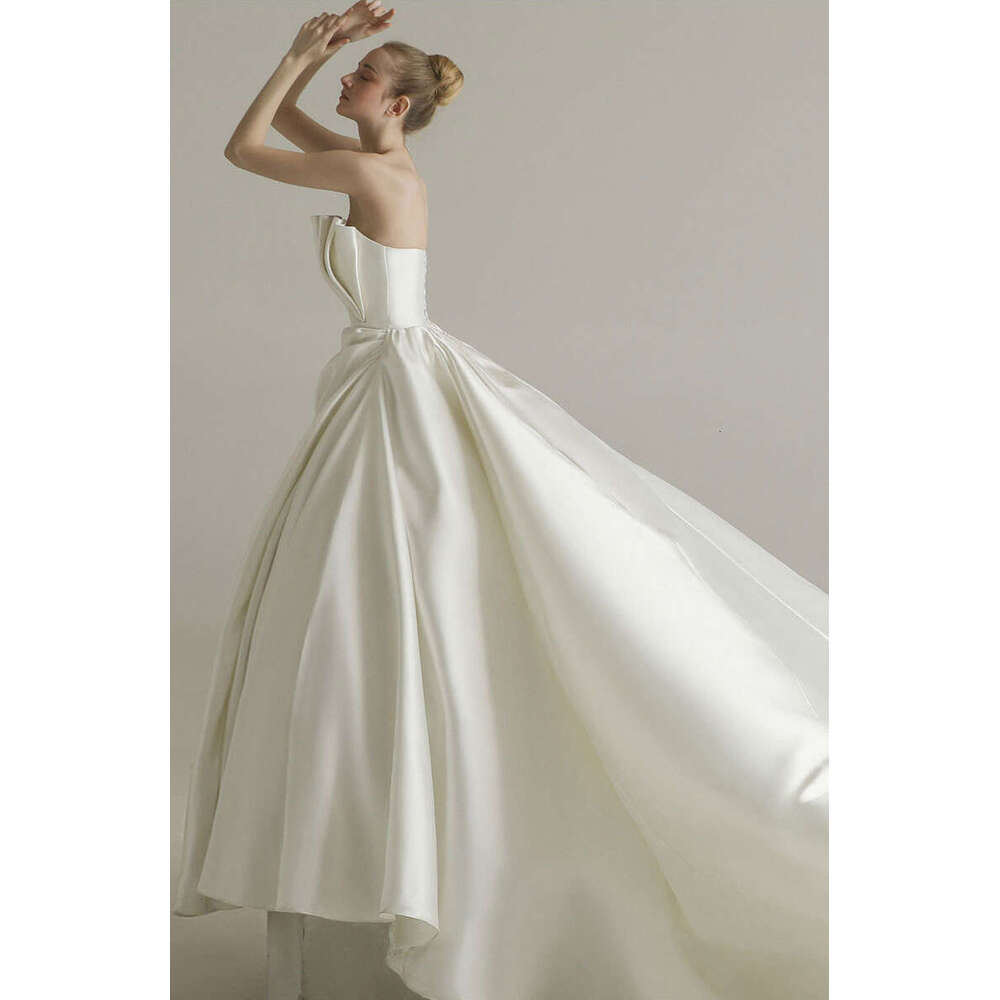 Pleat Satin Wedding Dresses A and Woman's Sexy Strapless Sleeveless For Bride Ball Gowns Elegant Party Vestidos De Noche