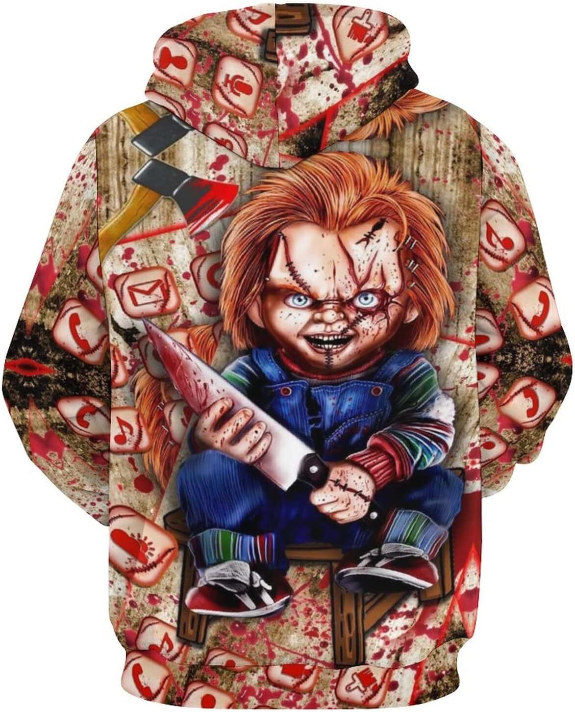 Hoodie for Mens Womens Mens Long Sleeve Chucky 3D Horror Print Hoodie Spring And Autumn Blouse Graphic Hoodies sweatshirt Pullover Long Sleeve