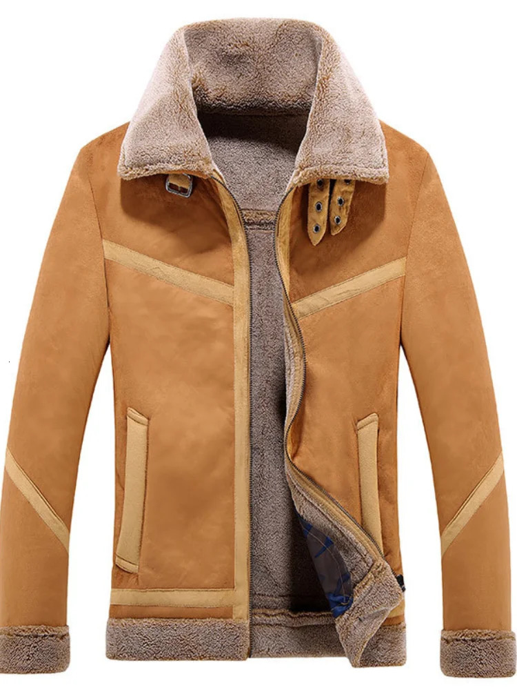 Winter Mens Artificial Fur Integrated Plush Leather Jacket Solid Large Casual Edition Polo Neck Coat 240930