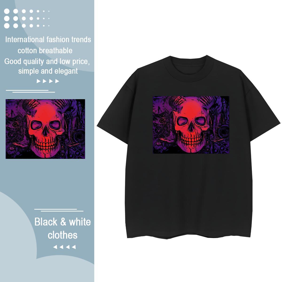 Fashion New T Shirt For Woman 230g 100% Cotton Breathable Short Sleeve Street Wear skull Womens Tshirts Loose White Plus Size Clothes