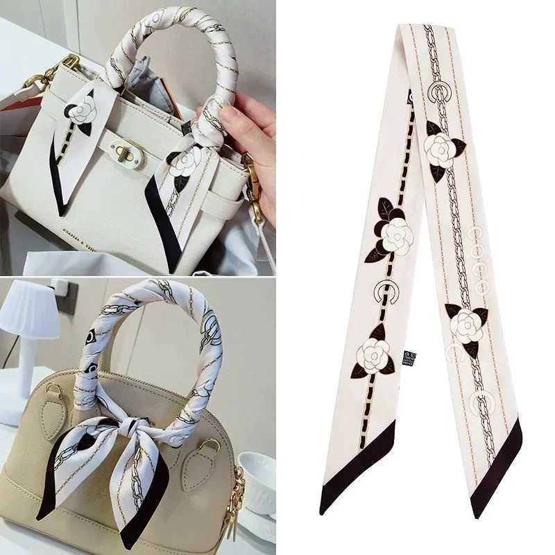 Bandanas Durag 2024 New Womens Twill Chain Flower Decoration Gift Ribbon Small Scarf Binding Bag Handle Ribbon Hairband Small Scarf Headband J241010