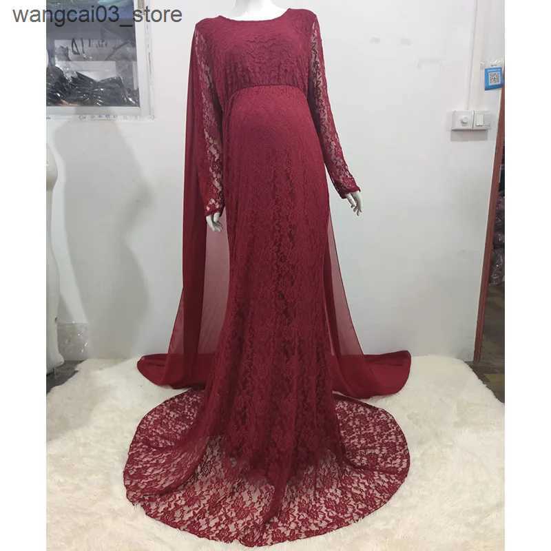 Maternity Dresses Floor Length Lace Dress Elegant Ladies O Neck Long Sleeve Robe Baby Shower Maternity Women Pregnancy Photo Shooting Maxi Dresses L24