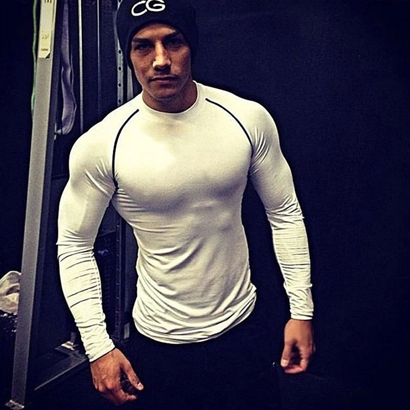 Mens Fitness Compression Shirt Long Sleeve Tshirt Quick drying Sports Tight Training 241011