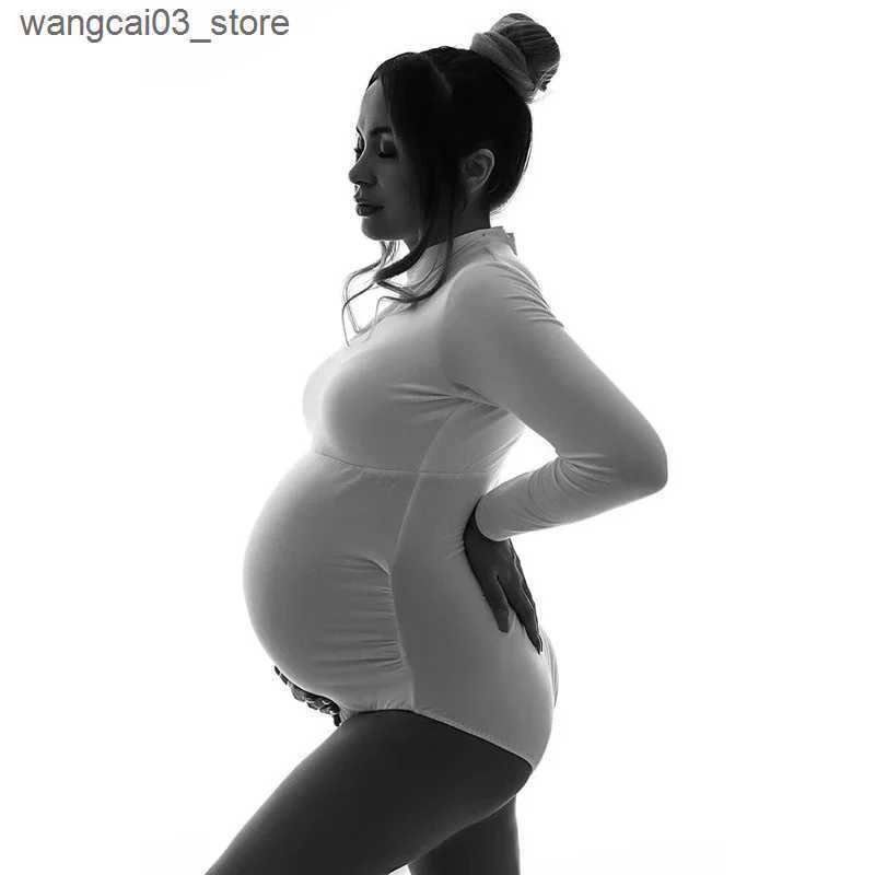 Maternity Dresses Plus Size Leopard Print Stretchy Maternity Photography Bodysuits High Neck Full Sleeve Pregnancy Bodysuit Dress For Photoshoot L2409
