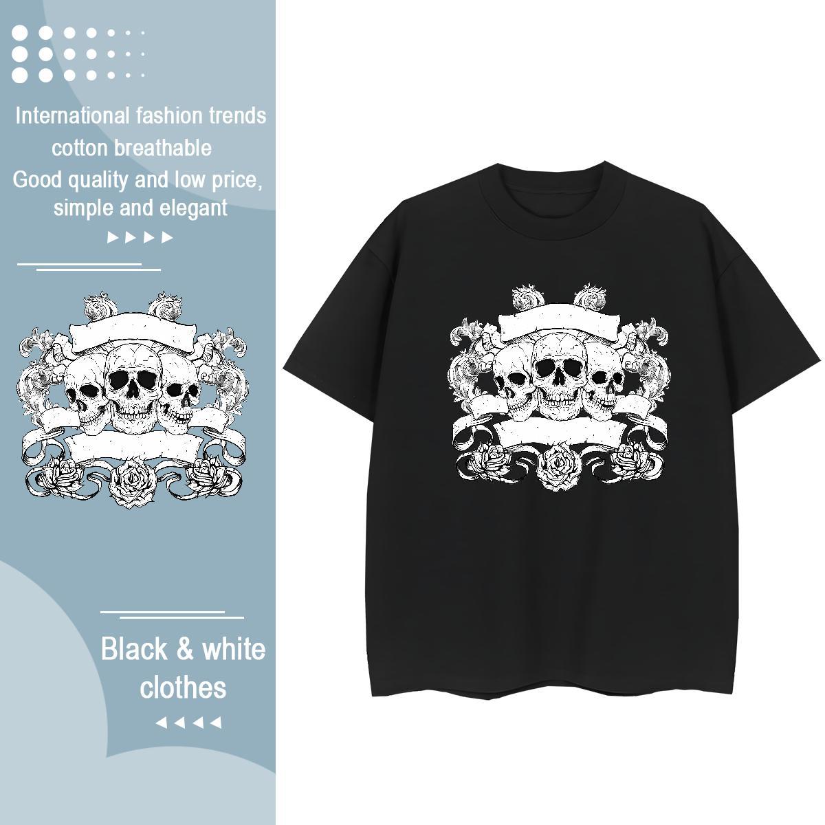 Fashion New T shirt 230g Cotton Crew Neck Breathable Casual Sport skull Womens Tshirts Popular Plus Size Custom Tees