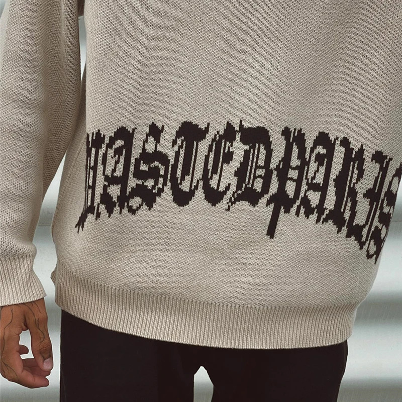 Aesthetics Hip Hop Gothic Y2K Letter Embroidered Knitted Sweater Harajuku Mens and Womens Loose Top Perforated Sportswear 241007