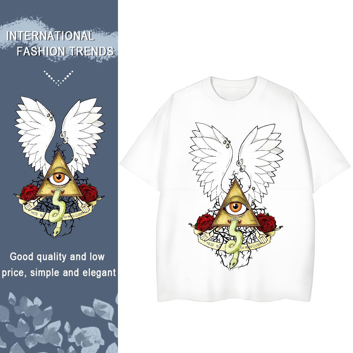 2024 Casual T Shirt For Woman 100% Cotton 230g Crew Neck Breathable Casual Daily Wear eye of the devil Couples T Shirts Female DIY Anime Clothes Shirt