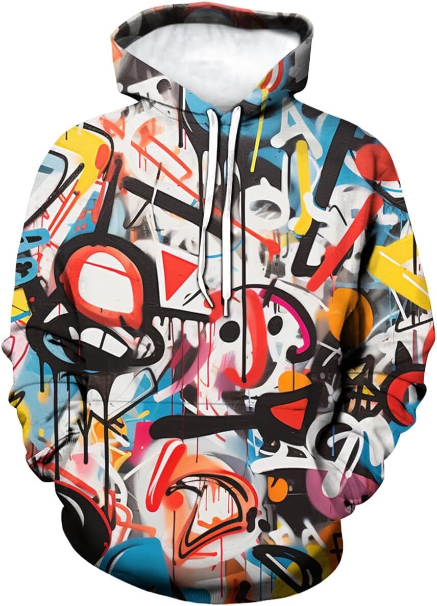 Hoodie for Mens Womens Men Women Graffiti Hoodiie Funny Graphic Hip-Hop Hoodie Novelty 3D Printed Long Sleeve Graphic keep warm