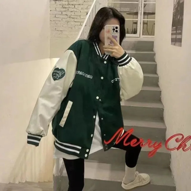 Fashion baseball jacket womens retro streetwear university uniform jacket Harajuku autumn bomber thin jacket 241011