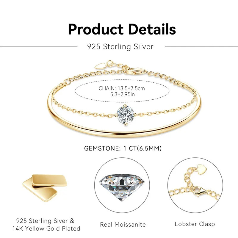 Anziw double-layer 6.5mm D-colored silica bracelet womens cuff 925 silver chain Bilayer bracelet jewelry gift 240929