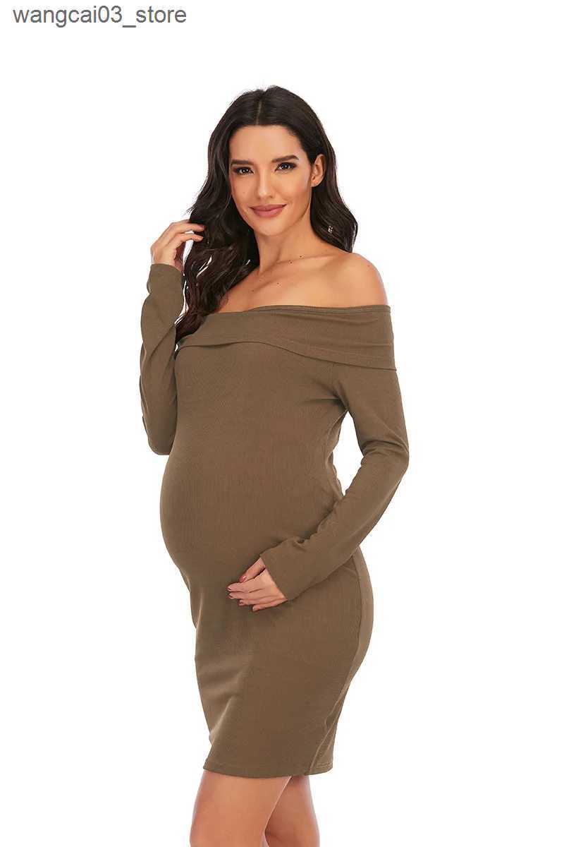 Maternity Dresses XXL New Maternity Dresses Maternity Skirt Solid Color One-Shoulder Dress for Pregnant Women Plus Size Sexy Pregnancy Clothes L240910