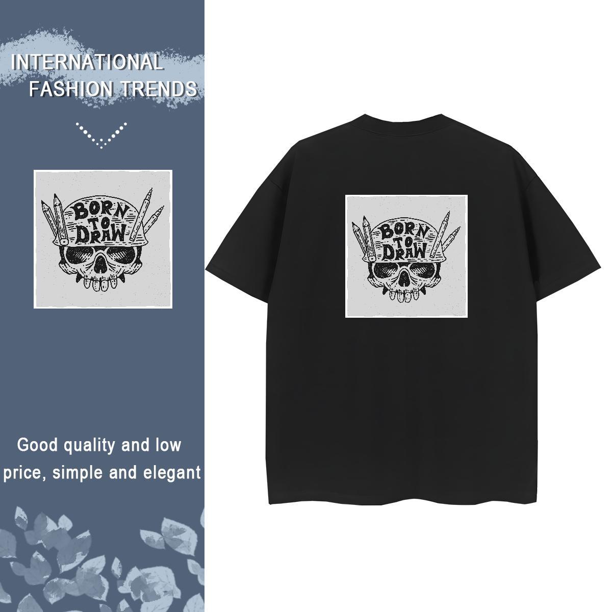 Fashion New T shirt 230g Cotton O Neck Short Sleeves Daily Wear skull Unisex Tshirts High quality Anime Oversized Tees