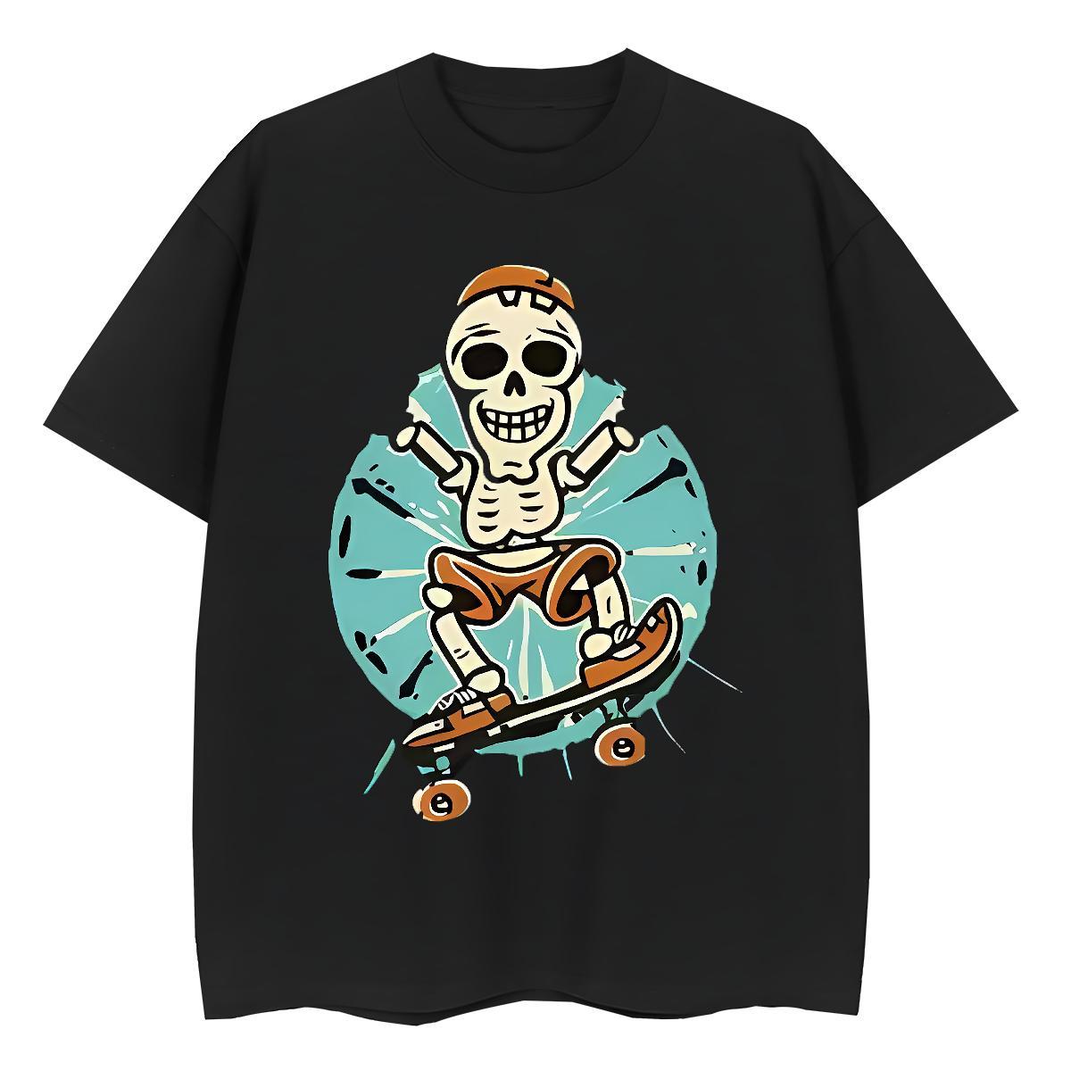 Fashion Casual T Shirt For Woman 100% Cotton 230g Crew Neck Breathable Beach skull Unisex Tshirts Comfortable Cartoon Print Tops Shirt