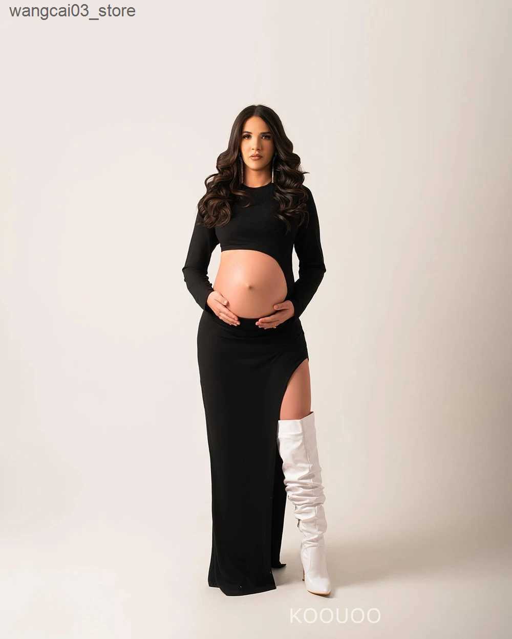 Maternity Dresses Maternity Dresses For Photo Shoot Pregnancy Woman Cut Out Bodycon Maxi Long Slim-fit Skirt With Side Gown Photography Clothes L24091