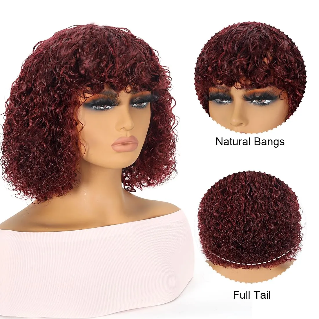 12-14inch Foreign trade European and American wig women 13*4 lace front wig Simulation human hair wine red short curly hair African synthetic wig