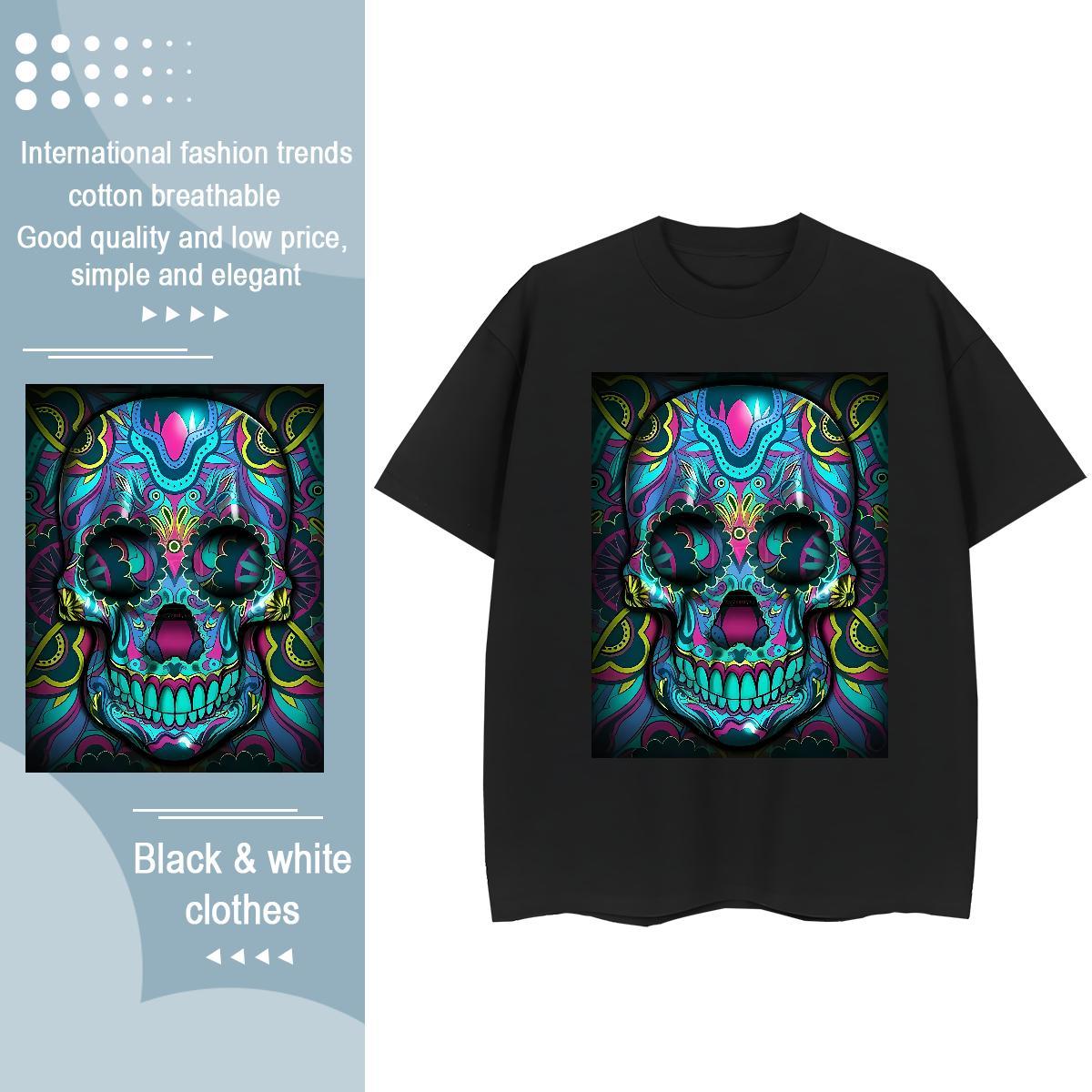DIY Women T Shirts 230g Pure Cotton Breathable Crew Neck Daily Outfit skull Women Tshirts Free Shipping Floral Print Clothings