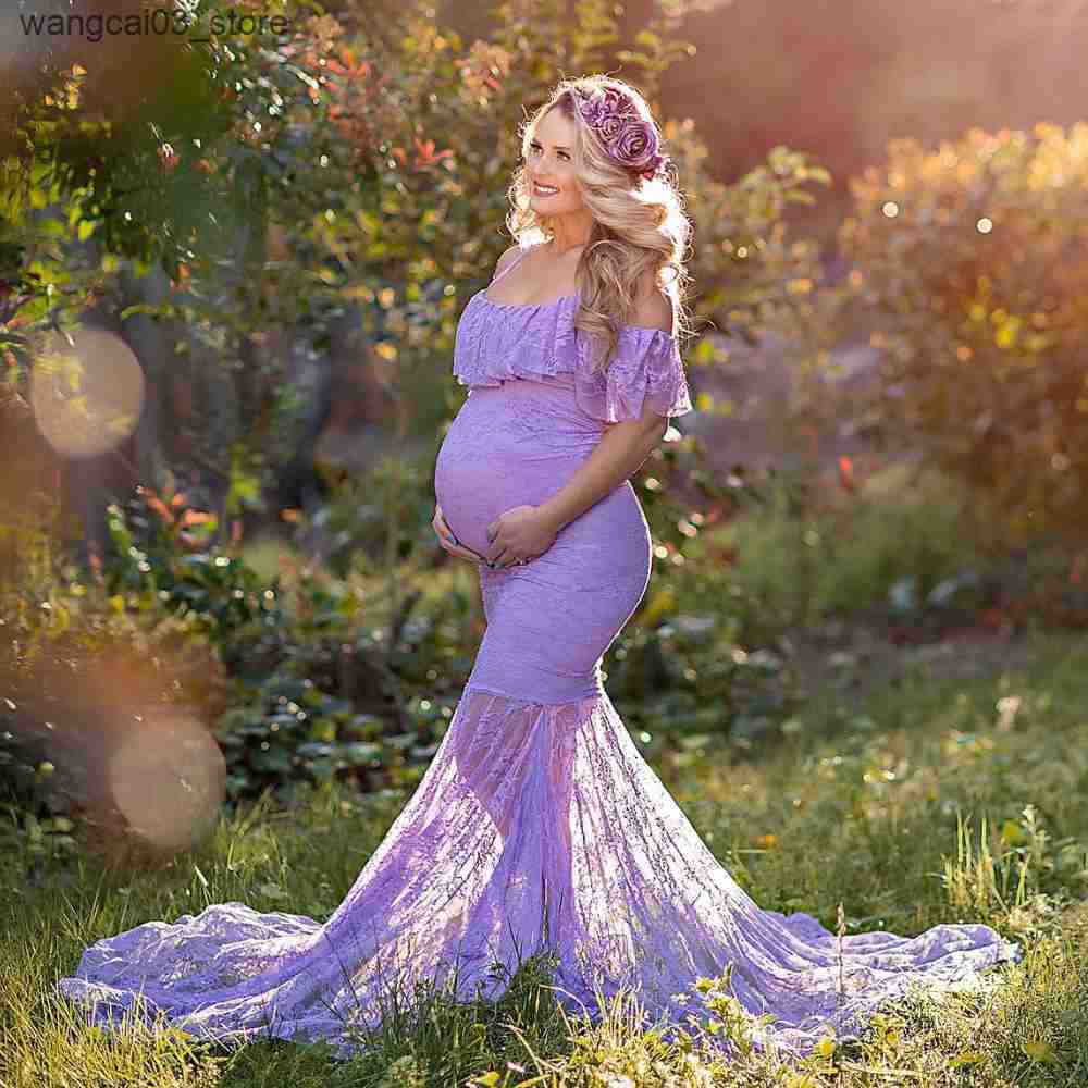 Maternity Dresses Pregnant woman baby shower Christmas dress long sleeve lace dress pregnant woman fancy photo shooting photography props clothes L240