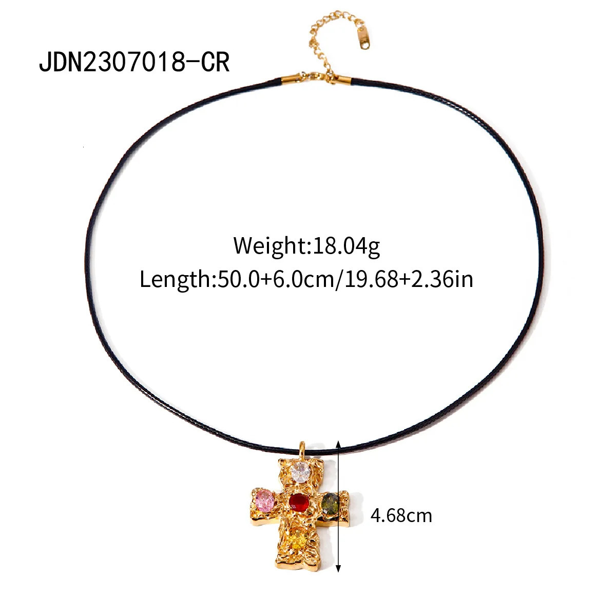 18K gold stainless steel pendant wax rope colored zircon/hammer cross set zircon necklace 240929