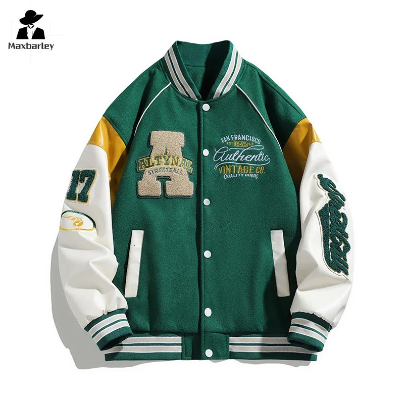 Harajuku Street Baseball Jacket Mens Spring Embroidered Loose Windproof Motorcycle Y2K Top Hip Hop Neutral College 241010