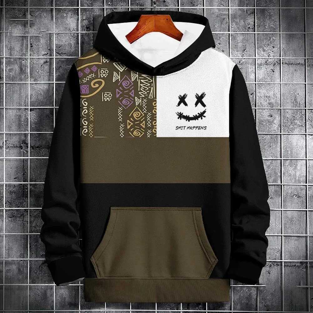New Spring Autumn Hoodie Mens 3d Ethnic Pattern Stitching Print Long Sleeve Sweatshirt Fashion Street Hoodie Pullover Oversized LX241011