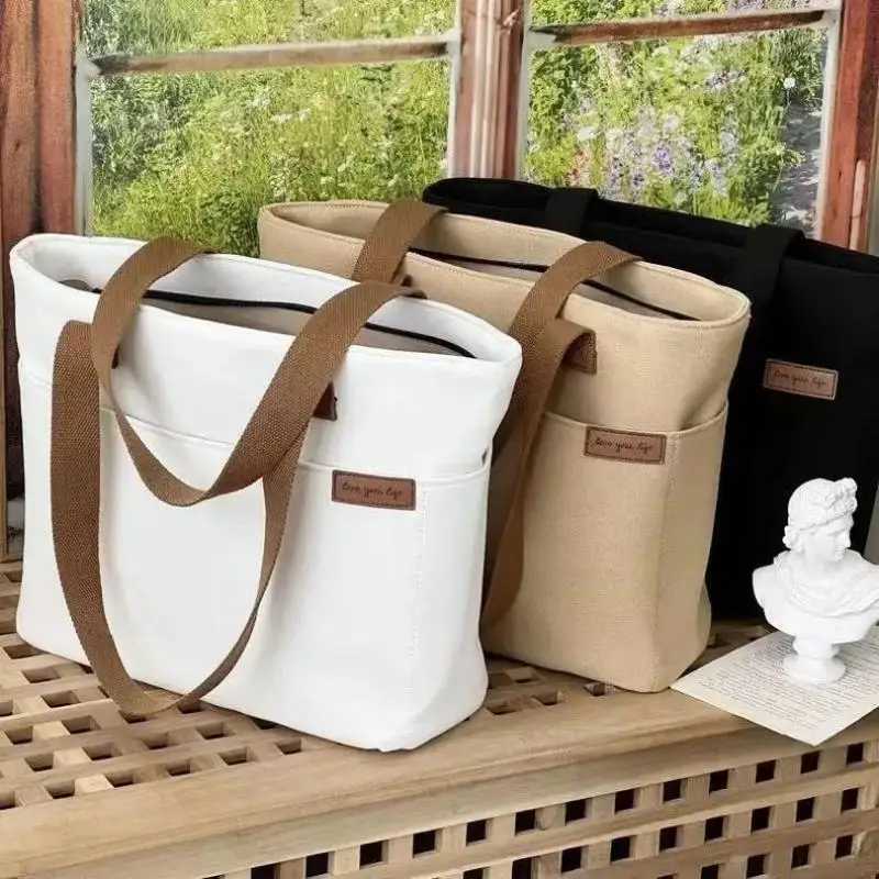 New canvas handbag for women large capacity shoulder bag student level commuting handbag womens casual handbag Y241011