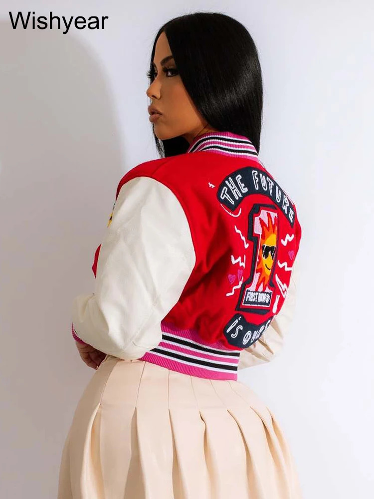 Leisure Patch Work Letter Jacket Female College Student Letter Baseball Cutting Coat Autumn/Winter Clothing Y2K Street Clothing Wholesale 241011