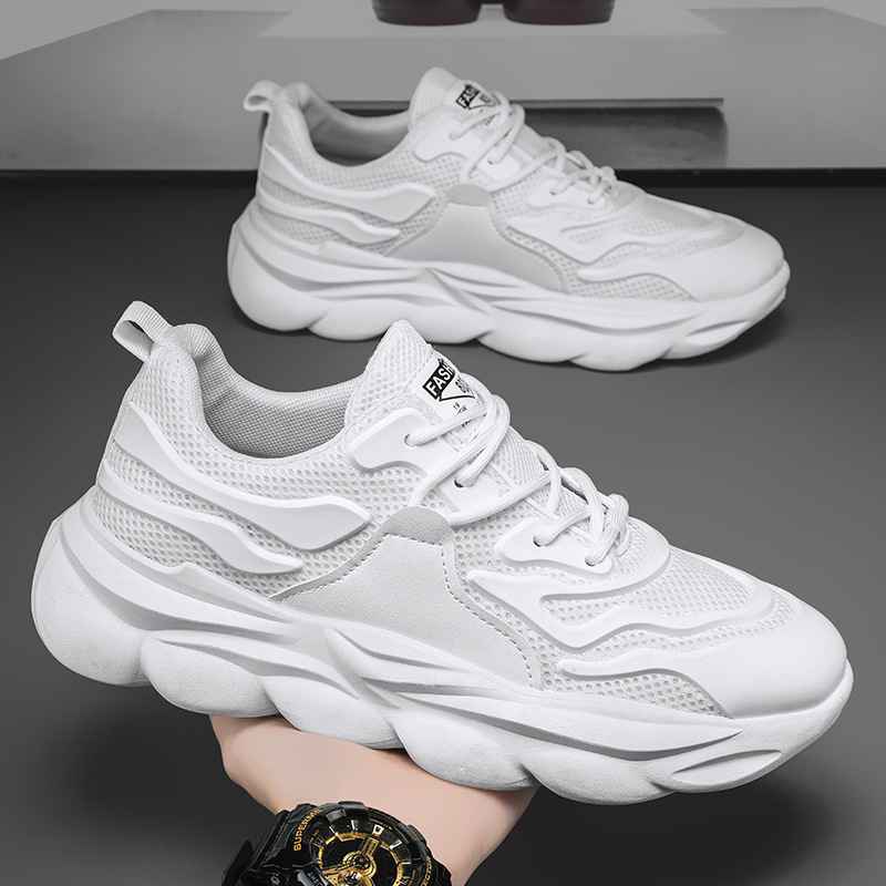New Versatile Spring Leisure Running Sneakers Breathable Men's Lightweight Thick Sole Elevated Trendy Dad Shoes