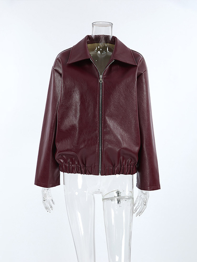 Street Leather Women's Jacket Vintage Fashion Zipper Long Sleeve Pu Female Coats 2024 Autumn Turn-Down Collar Lady Outwears