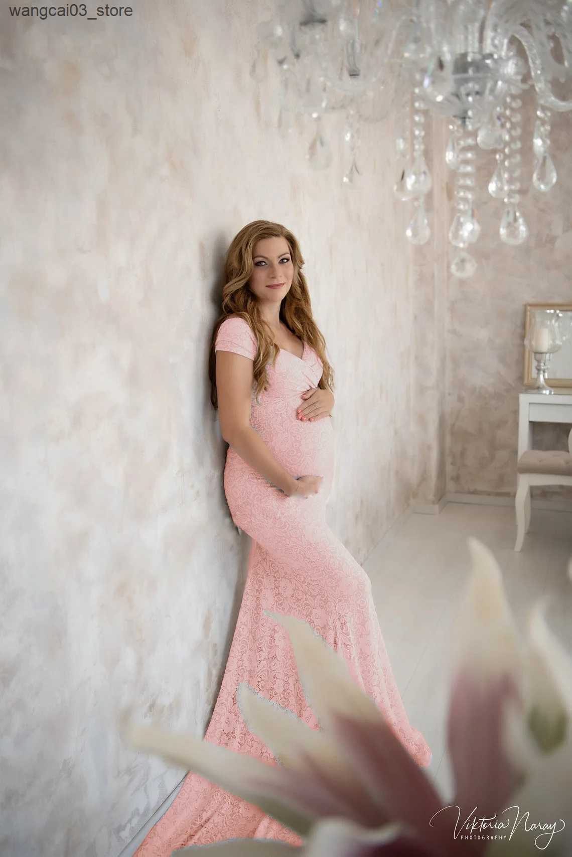 Maternity Dresses 2022 Summer Maternity Trailing Short Sleeves Dresses Baby Shower Lace Maternity Dress Fancy Shooting Photo Pregnant Dress L240910