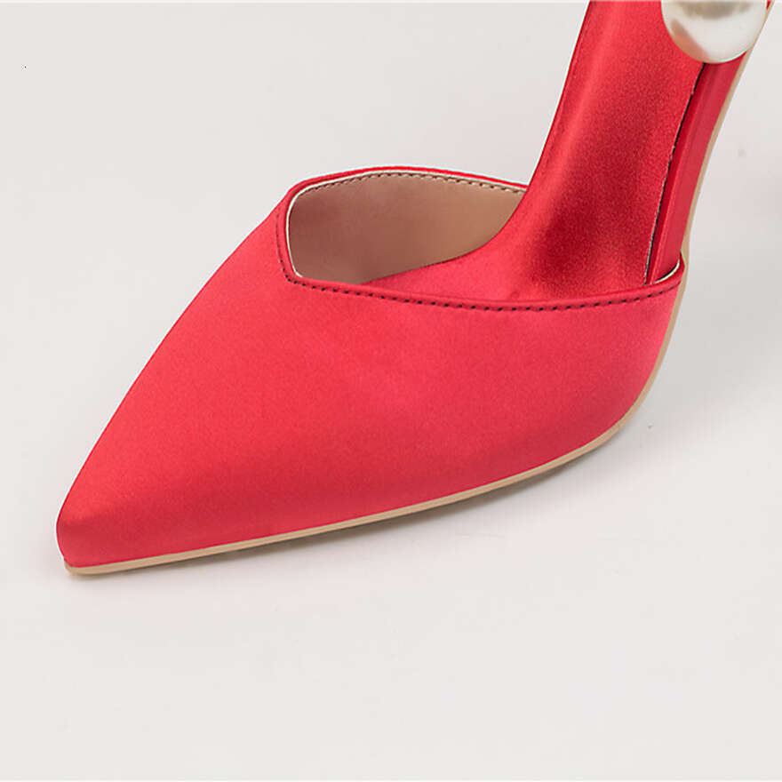 New Elegant Pearl Metal Buckle High Heels Women Korean Fashion Soft Silk Pointed Ladies Shoes Party Sandals Shallow free shipping shoes 241108