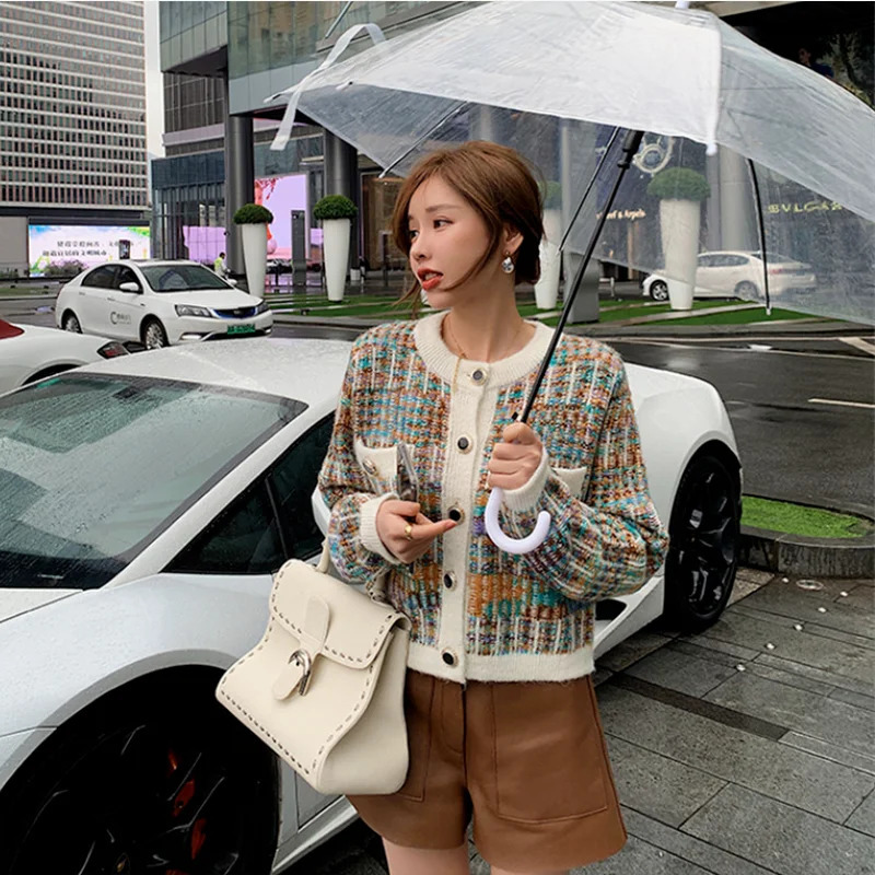 Sweater Cardigan Women Autumn And Winter 2023 Fashion Round Neck Longsleeved Color Matching Knitted Jacket Allmatch 241007