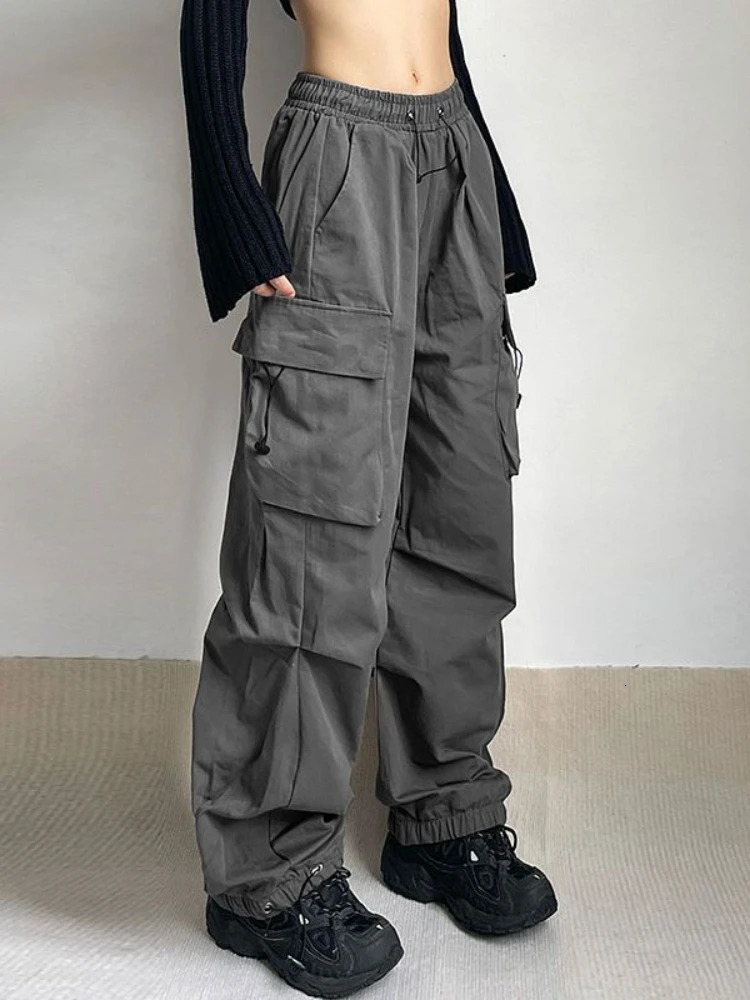 HOUZHOU Harajuku Oversized Cargo Parachute Pants Women Streetwear Vintage Y2k Hip Hop Wide Leg Joggers Baggy Sweatpants Techwear 241011