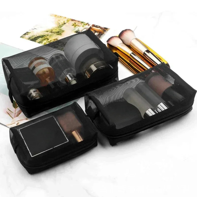 1 piece of transparent mesh zipper makeup bag a must-have organizer for women fashionable small black makeup bag makeup bag 241008