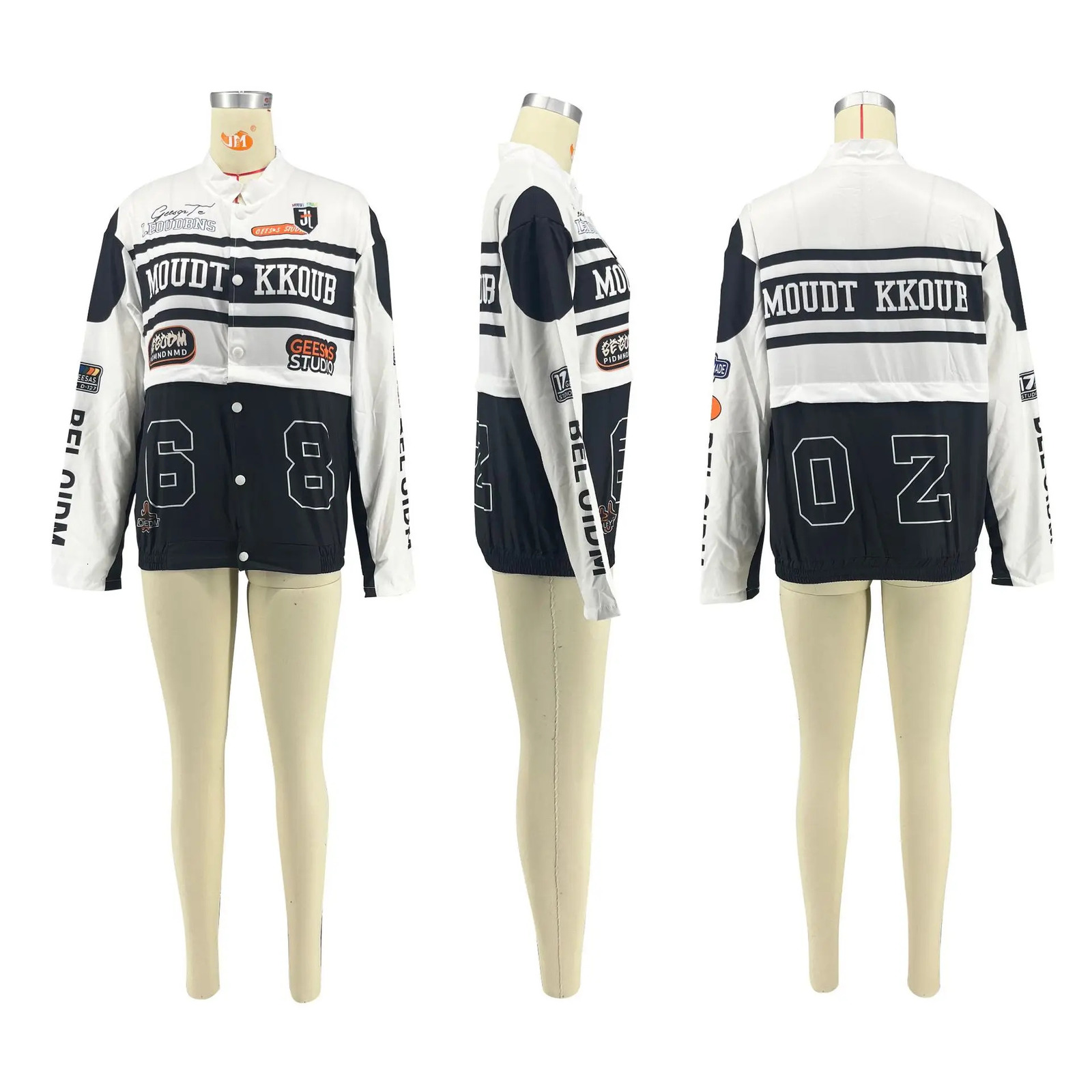 Baseball Varsity Jacket Crop Tops Two 2 Piece Skirt Sets Y2K Streetwear Winter Women Cyber Racer Cropped Jackets Trench Coats 241011