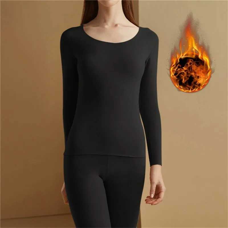 Womens Thermal Underwear Womens trackless hot underwear set neutral close fitting pajamas ultrathin winter temperature controlled long sleeved und Y24