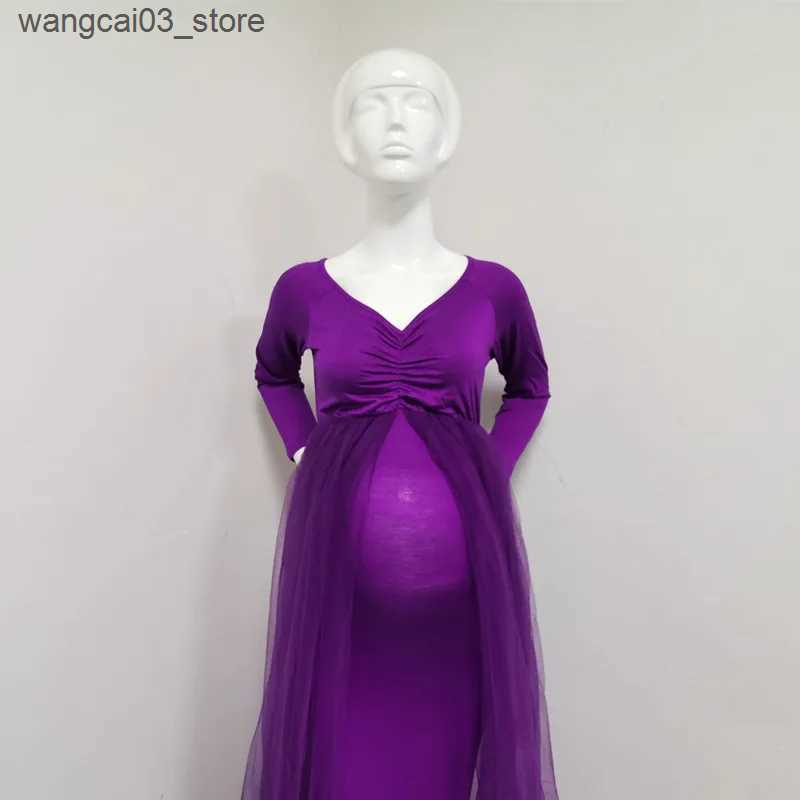 Maternity Dresses Baby Shower Tulle Dresses Fitting Stretchy Maternity Dress For Photo Shoot Pregnancy Photography Cotton Maxi Gown L240910