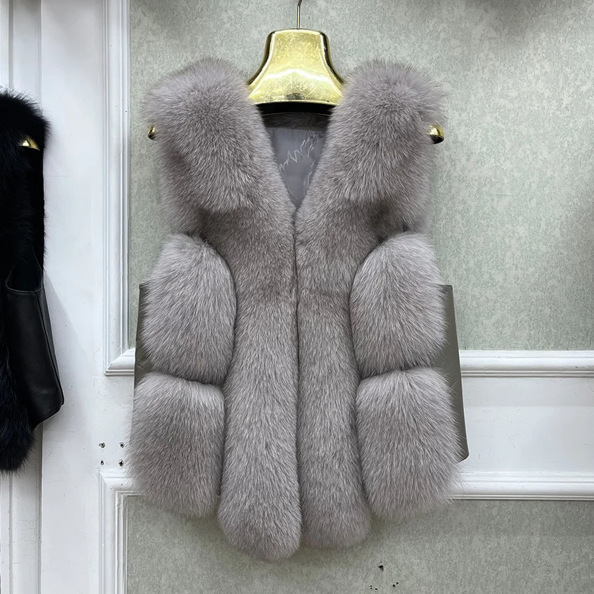 AutumnWinter Warm Womens Jacket Genuine Fox Fur Vest Thick Mid Waist Coat y Street Clothing 241010