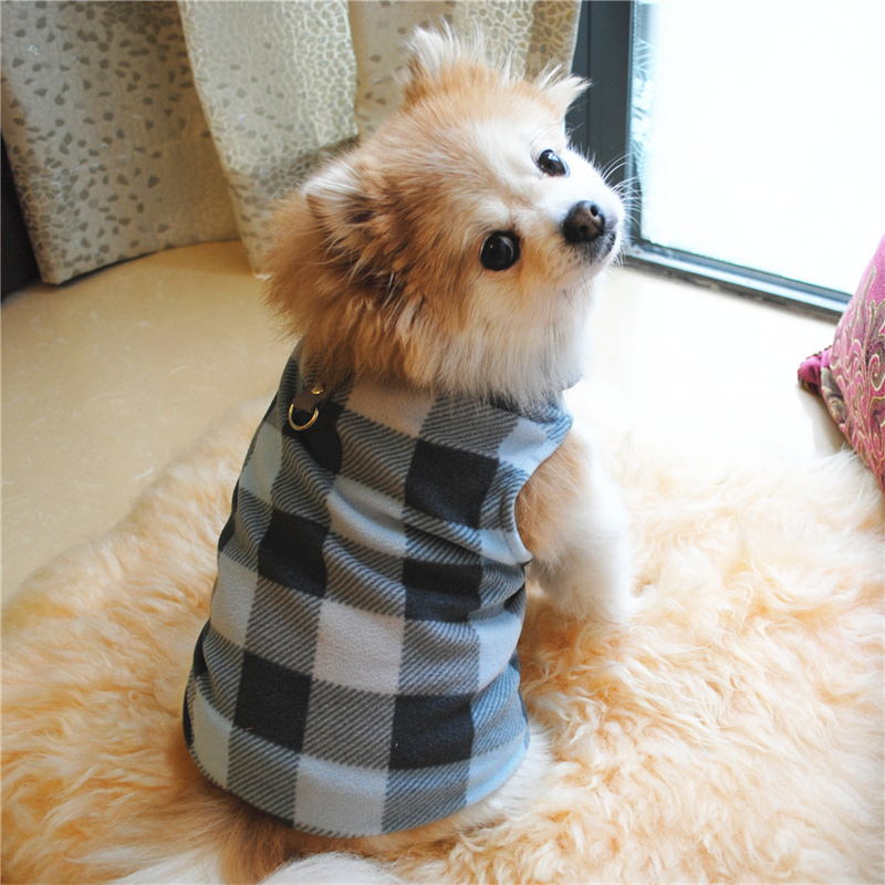 Plaid Dog Sweaters with Leash Ring Soft Fleece Vest Dog Pullover Warm Jacket Pet Dog Clothes Winter Dog Outfits for Small Puppy Cat Pets