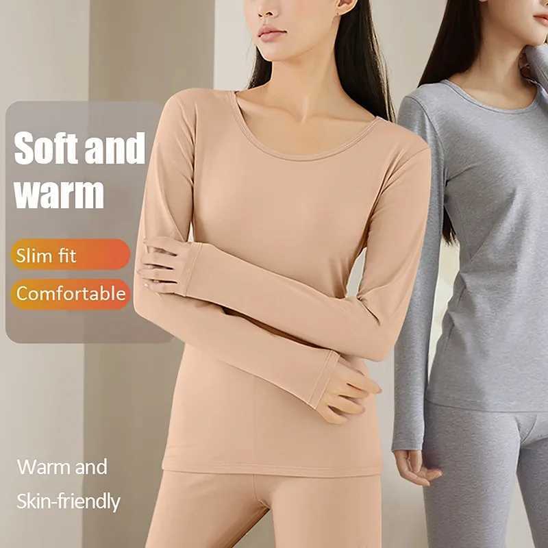 Women's Thermal Underwear New Autumn Winter Womens Thermal Underwear Set Long Johns Base Layer Flce Lined Soft Top Bottom 2 Pieces Set Thermal Se