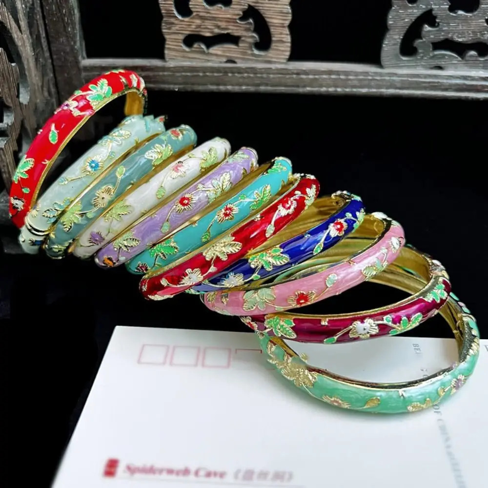 Enamel China Cloisone Bracelet Double Bracelet China Peony Filigree Flower Bracelet Traditional Retro Womens Bracelet 241007