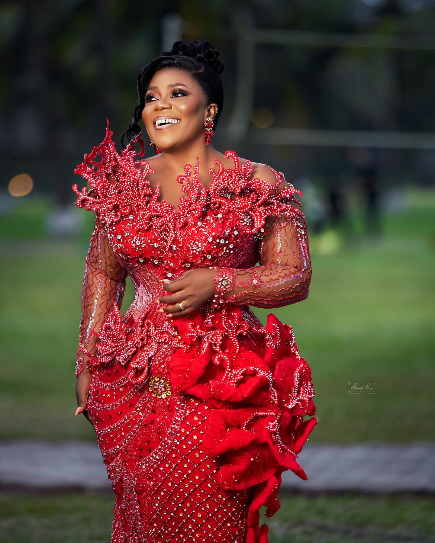 Aso Ebi 2025 Red Mermaid Prom Dresses Rhies rals Sequined Lace Evening Formal Party Second Reception Birthday Gowns Dress For Special Ocns