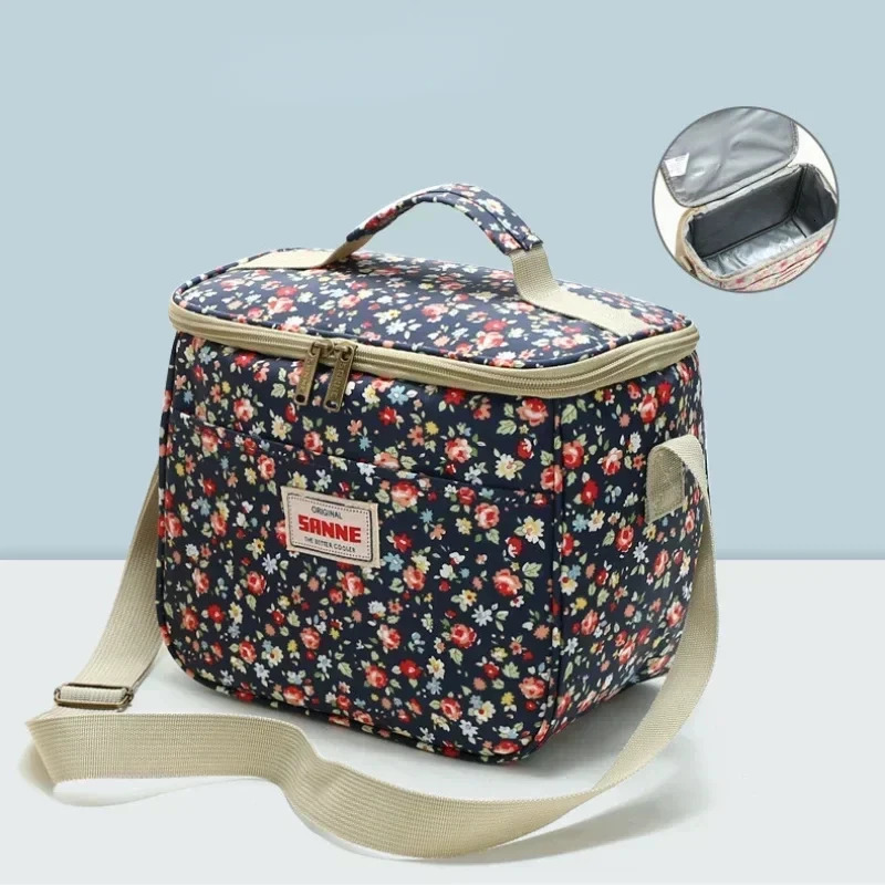 Flower printed lunch bag heat insulated large capacity handbag cute picnic beverage lunch box storage bag portable lunch bag 241008