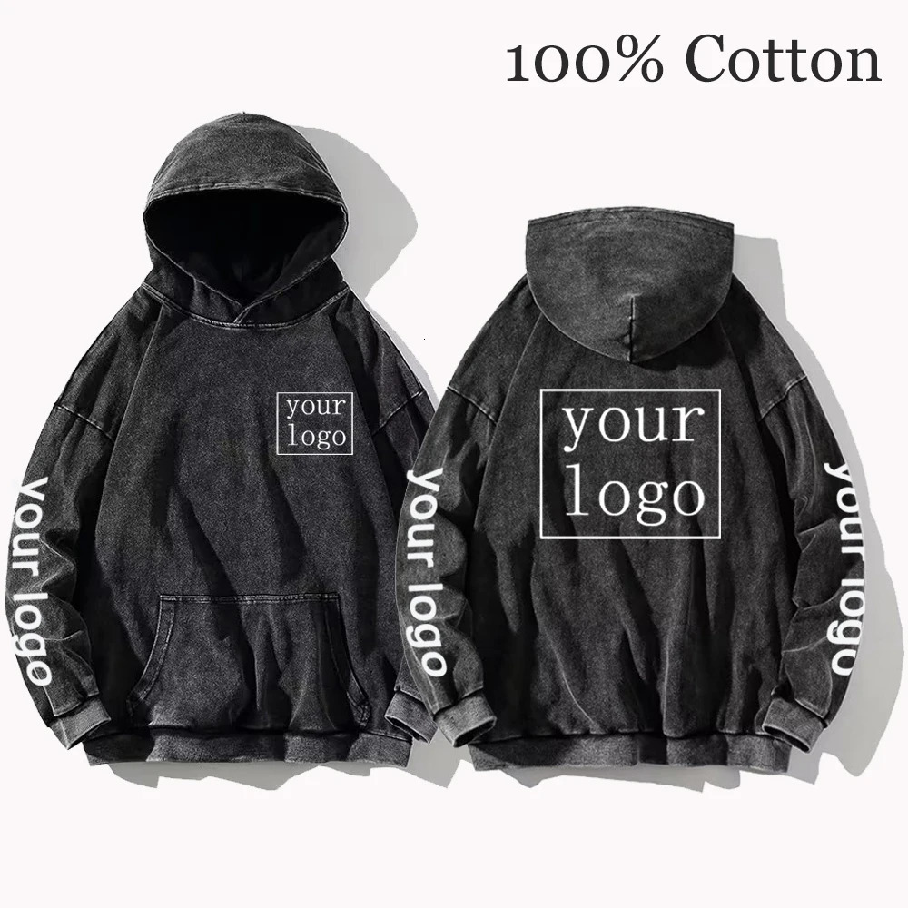 Your own n customized printing of pictures for mens DIY hoodies vintage washed cotton sweaters casual loose Y2K clothing 241011