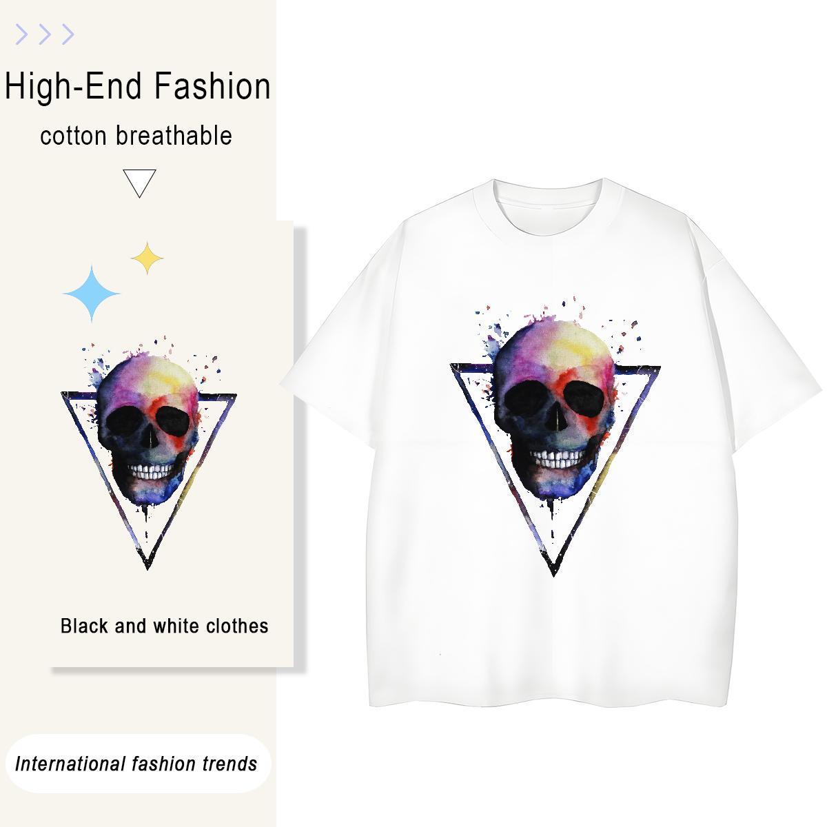2024 Womens T Shirts 230g Pure Cotton Breathable Crew Neck Outdoor skull Womens Tshirts High quality Cartoon Printing L-4XL Clothes Shirt