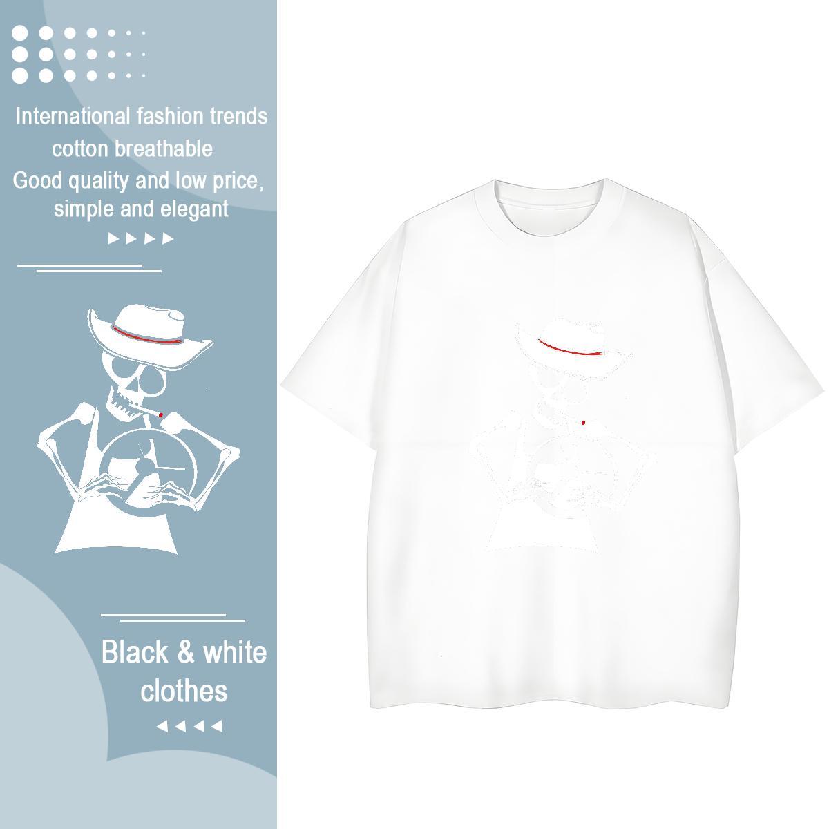 Fashion Casual T shirt 230g 100% Cotton Short Sleeve O-Neck Street Wear skull Women Tees Lady DIY Logo Clothes
