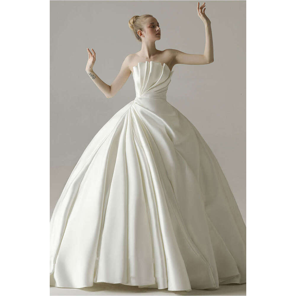 Pleat Satin Wedding Dresses A and Woman's Sexy Strapless Sleeveless For Bride Ball Gowns Elegant Party Vestidos De Noche