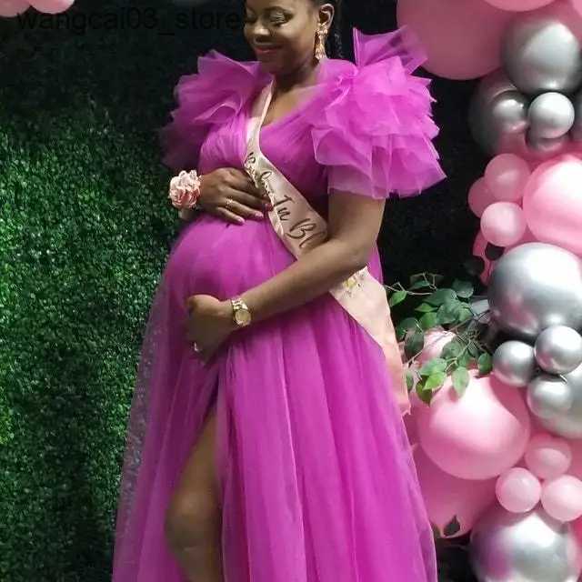 Maternity Dresses Womens Maternity Dress Lace Maternity Gown V Neck Gauze Floating Shoulder Maxi Photography Dress Baby Shower Photo Shoot Dress L2409
