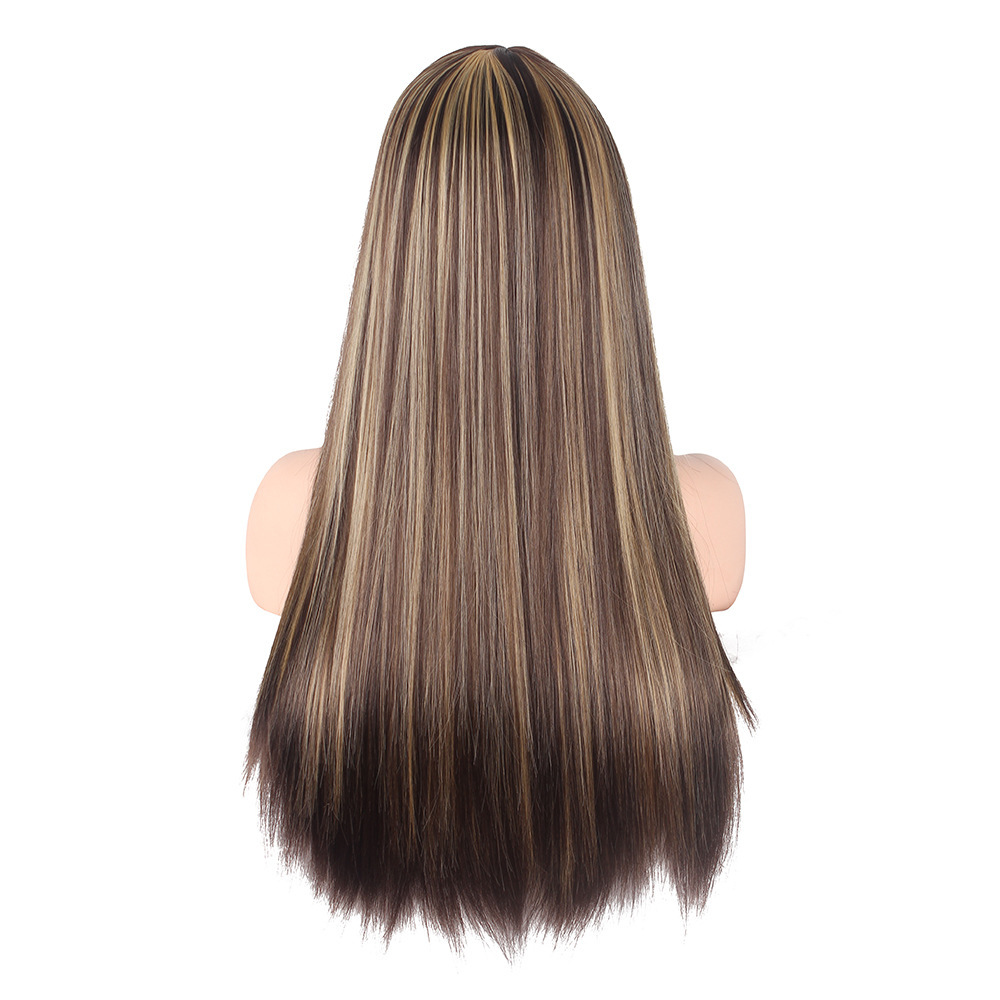 Synthetic Hair Wig Rose Net Button Net P4 27 Piano Color Straight C841-3 High Temperature Fiber Longer Inch Colorful Wigs